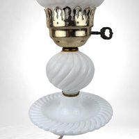 Vintage Milk Glass Lamp, Swirl, Boudoir Lamp, Bedside Lamp, Vanity Lamp, Farmhouse Chic, Cottagecore, 13.5" Tall, Rewiring Recommended