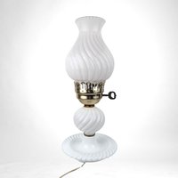 Vintage Milk Glass Lamp, Swirl, Boudoir Lamp, Bedside Lamp, Vanity Lamp, Farmhouse Chic, Cottagecore, 13.5" Tall, Rewiring Recommended