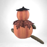 Vintage Handmade Folk Art Pumpkin and Bat Plush Figure, 17", Creepy Cute Halloween Decor, Fall Decor, One-of-a-Kind Gift