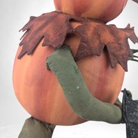 Vintage Handmade Folk Art Pumpkin and Bat Plush Figure, 17", Creepy Cute Halloween Decor, Fall Decor, One-of-a-Kind Gift