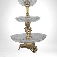 Vintage 3-Tier Brass & Glass Cherub Serving Stand, 18" High, Dessert Stand, Wedding Centerpiece, Unique Home Decor