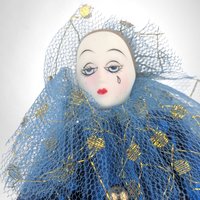 Vintage Pierrot Clown Figurine in Blue, 7.5" Tall, Sad Clown Decor, Collectible Clown, Mime Figurine, Gift for Clown Collector
