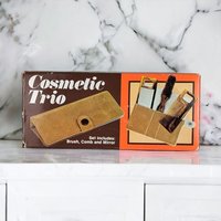 Vintage 1970s Cosmetic Trio Set | Travel Brush, Comb, and Mirror | Vanity Set