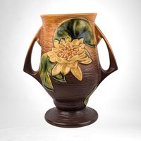 Vintage Roseville Waterlily Brown Vase | 9" Tall | 78-9 Shape | Art Pottery | Home Decor | Gift for Collector