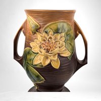 Vintage Roseville Waterlily Brown Vase | 9" Tall | 78-9 Shape | Art Pottery | Home Decor | Gift for Collector