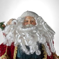 Vintage Standing Santa Claus Figure with Wreath and Teddy Bear | 18" Porcelain Hands and Feet | Christmas Decor