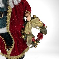 Vintage Standing Santa Claus Figure with Wreath and Teddy Bear | 18" Porcelain Hands and Feet | Christmas Decor
