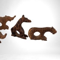 Vintage Set of 5 Hand Carved Wood Animal Napkin Rings, African Safari Theme, Rustic Decor, Tabletop Accents, Imperfect