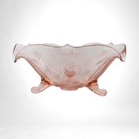 Vintage Pink Depression Glass 3-Toed Bowl, Lancaster Glass Co., Floral Design, Collectible
