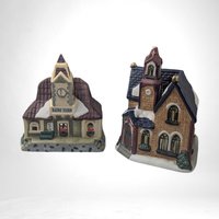 Vintage Victorian Village Candle Holder Set, Christmas Village, Ceramic Houses, Figurines, Holiday Decor, Table Centerpiece, Mantle Decor
