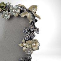 Vintage Sicura Metal and Enamel Picture Frame, Floral Butterfly Design, 4x6 Photo, Home Decor, Gift for Her