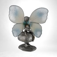 Vintage Pewter Fairy on Mushroom Figurine, Collectible Fantasy Decor, Gift for Fairy Lovers