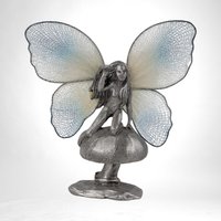 Vintage Pewter Fairy on Mushroom Figurine, Collectible Fantasy Decor, Gift for Fairy Lovers
