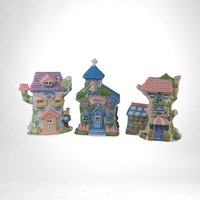 Ceramic Easter Village Houses, Set of 3 Light Up Easter Decor, Easter Decorations, Spring Decor, Easter Bunny Village, Gift for Collector