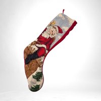 Vintage Santa in Chimney Needlepoint Christmas Stocking, 20", Hand-Stitched Holiday Decor