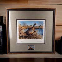 Vintage 1992 Minnesota Pheasant Habitat Stamp Print 10th Anniversary, Framed, Signed David Chapman, Wildlife Art, Hunting Decor