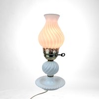 Vintage Milk Glass Lamp, Swirl, Boudoir Lamp, Bedside Lamp, Vanity Lamp, Farmhouse Chic, Cottagecore, 13.5" Tall, Rewiring Recommended