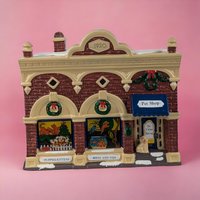 Vintage 1992 Department 56 Snow Village "Village Vet and Pet Shop" - Lighted Ceramic Building - Christmas Village Collectible