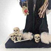 Vintage Halloween Santa Figurine, Velvet Robe, Lantern, Skulls, Spooky Christmas Decor, Unique Holiday Gift, Altered Art