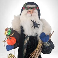 Vintage Halloween Santa Figurine, Velvet Robe, Lantern, Skulls, Spooky Christmas Decor, Unique Holiday Gift, Altered Art
