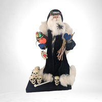 Vintage Halloween Santa Figurine, Velvet Robe, Lantern, Skulls, Spooky Christmas Decor, Unique Holiday Gift, Altered Art