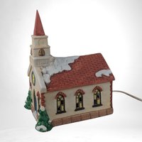 Vintage 1991 Ceramic Saint Mary's Church Village House | Lighted Christmas Village Building | Holiday Decor | Collectible Figurine