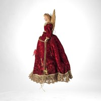 Vintage Christmas Angel Tree Topper | Red Velvet | Gold Wings | Festive Holiday Decoration