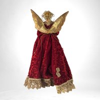 Vintage Christmas Angel Tree Topper | Red Velvet | Gold Wings | Festive Holiday Decoration