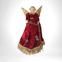 Vintage Christmas Angel Tree Topper | Red Velvet | Gold Wings | Festive Holiday Decoration