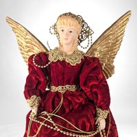 Vintage Christmas Angel Tree Topper | Red Velvet | Gold Wings | Festive Holiday Decoration