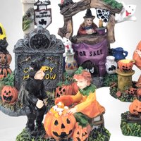 Vintage Halloween Village Accessories | Spooky Town Collection | Resin Figures | Halloween Decor