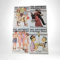 Set of 4 Norman Rockwell Saturday Evening Post Cover Prints, Vintage Illustrations, Wall Decor, 5x7" Cards