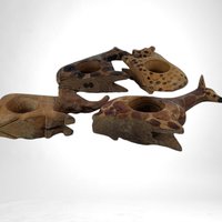 Vintage Set of 5 Hand Carved Wood Animal Napkin Rings, African Safari Theme, Rustic Decor, Tabletop Accents, Imperfect