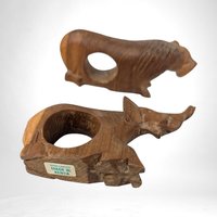 Vintage Set of 5 Hand Carved Wood Animal Napkin Rings, African Safari Theme, Rustic Decor, Tabletop Accents, Imperfect