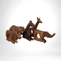 Vintage Set of 5 Hand Carved Wood Animal Napkin Rings, African Safari Theme, Rustic Decor, Tabletop Accents, Imperfect