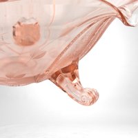 Vintage Pink Depression Glass 3-Toed Bowl, Lancaster Glass Co., Floral Design, Collectible