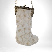 Vintage Mark Roberts Stocking Shaped Bag, Beaded Evening Bag,  Christmas Purse, Holiday Bag,  Unique Gift for Her