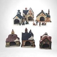 Vintage Victorian Village Candle Holder Set, Christmas Village, Ceramic Houses, Figurines, Holiday Decor, Table Centerpiece, Mantle Decor