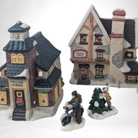 Vintage Victorian Village Candle Holder Set, Christmas Village, Ceramic Houses, Figurines, Holiday Decor, Table Centerpiece, Mantle Decor