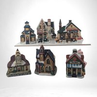 Vintage Victorian Village Candle Holder Set, Christmas Village, Ceramic Houses, Figurines, Holiday Decor, Table Centerpiece, Mantle Decor