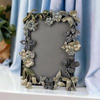 Vintage Sicura Metal and Enamel Picture Frame, Floral Butterfly Design, 4x6 Photo, Home Decor, Gift for Her