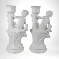 Vintage Holland Mold Cherub Candlestick Holders | Pair of Porcelain Cherubs | Angel Candle Holders | Romantic Home Decor | Wedding Decor