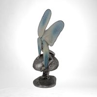 Vintage Pewter Fairy on Mushroom Figurine, Collectible Fantasy Decor, Gift for Fairy Lovers