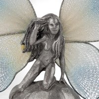 Vintage Pewter Fairy on Mushroom Figurine, Collectible Fantasy Decor, Gift for Fairy Lovers