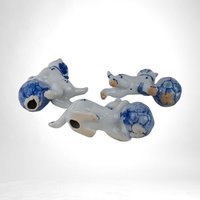 Set of 3 Vintage Porcelain Kittens, Blue and White Cat Figurines,  Ceramic Cat Decor,  Gift for Cat Lover, Home Decor