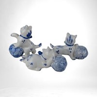 Set of 3 Vintage Porcelain Kittens, Blue and White Cat Figurines,  Ceramic Cat Decor,  Gift for Cat Lover, Home Decor