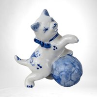 Set of 3 Vintage Porcelain Kittens, Blue and White Cat Figurines,  Ceramic Cat Decor,  Gift for Cat Lover, Home Decor