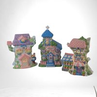 Ceramic Easter Village Houses, Set of 3 Light Up Easter Decor, Easter Decorations, Spring Decor, Easter Bunny Village, Gift for Collector