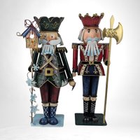 Pair of Vintage Metal Nutcrackers |  13" Soldier Figurines | Christmas Decorations |  Red & Green |  Holiday Decor | Unique Gift