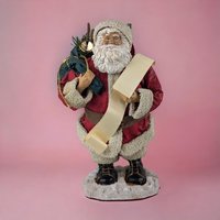 Vintage Kurt Adler Santa Claus Figurine -  Stiff Fabric with Toy Bag and Scroll -  Christmas Decor -  Collectible Santa
